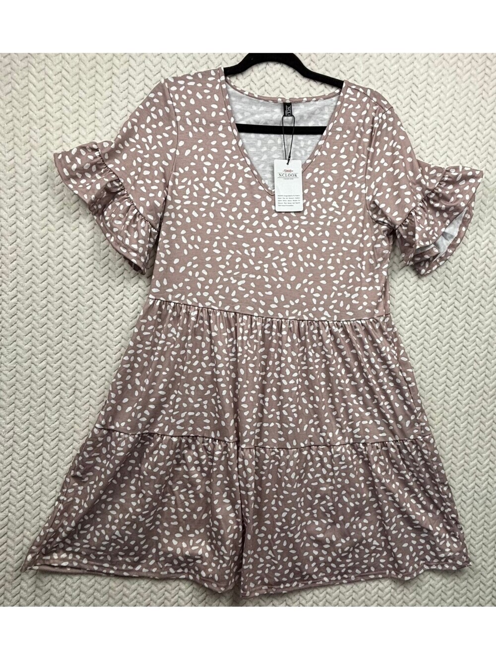 NCLOOK Women's Casual Tiered Dress with Ruffle Sleeves, Size Large